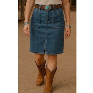 GAP JEANS Women's Size 8 Blue Denim Pencil Skirt - Front Zip/Slit Pocket Buttons